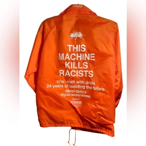 Vintage Neighborhood oversized lightweight nylon snap drawstring Orange Jacket S - Picture 4 of 5